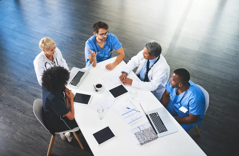 Healthcare leadership discussing company culture